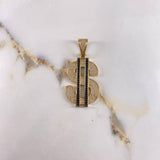 Pendant Dollar Sign 20gr / 6.5cm / White and Black Zircons Yellow Gold (Offer) &