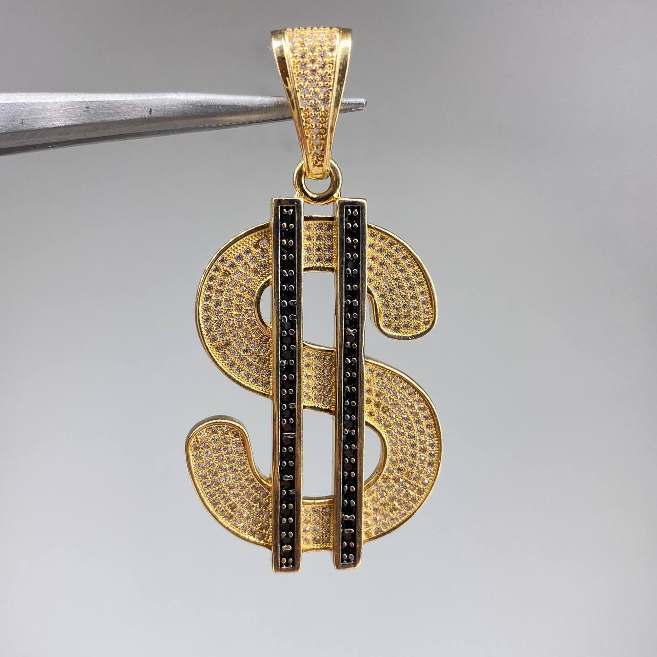 Pendant Dollar Sign 20gr / 6.5cm / White and Black Zircons Yellow Gold (Offer) &