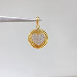Pendant Heart Medallion 2.40gr / 2.5cm / Diamond Cut White Zircons Yellow Gold &