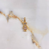 Pendant Bear 2.35gr / 3cm / White Blue Lilac Zircons Yellow Gold &
