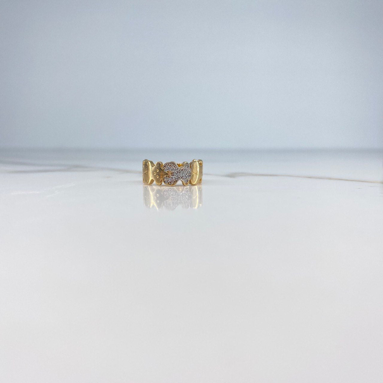Bear Ring TS 3.8gr / Size 5 1/2 / White Zircons Yellow Gold &