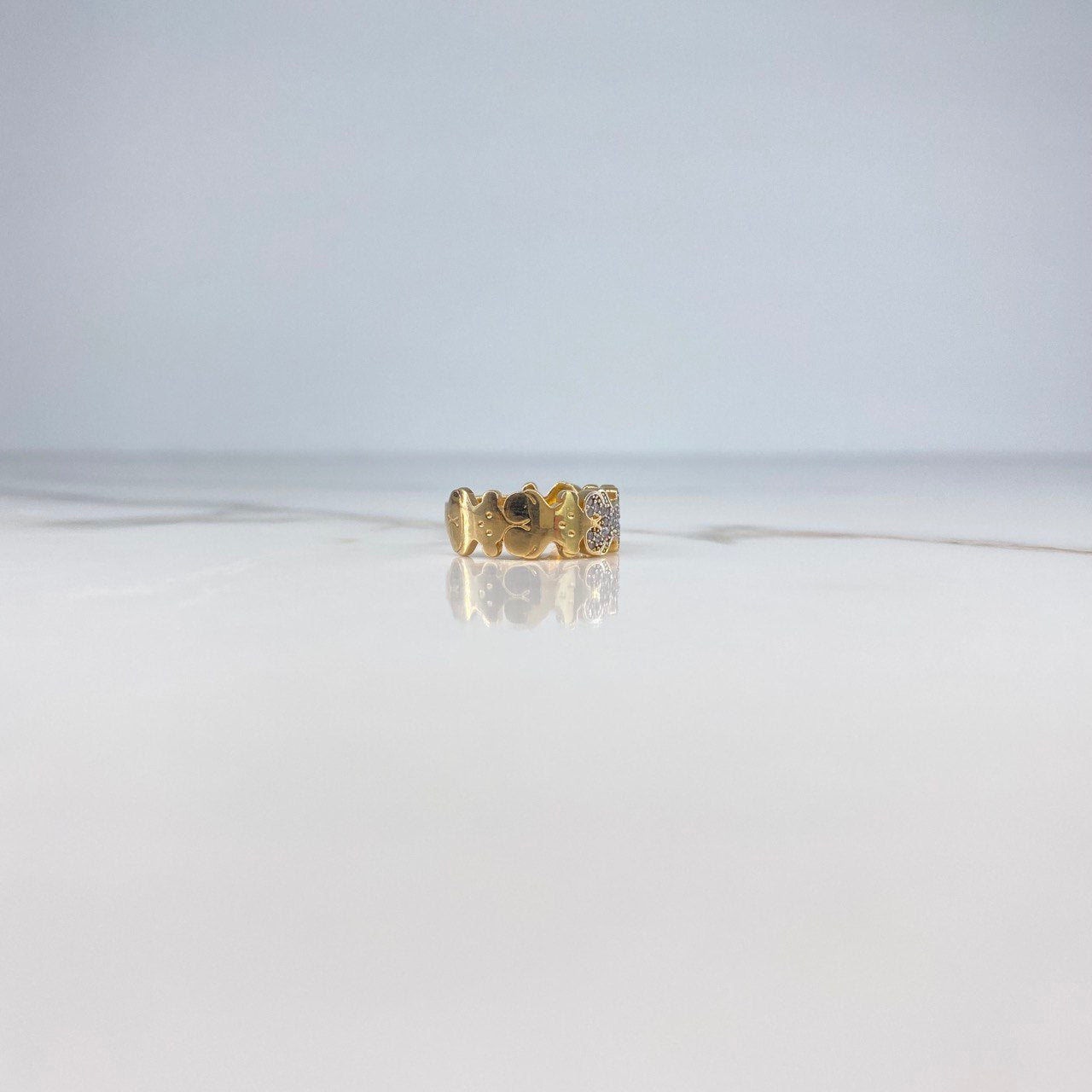 Bear Ring TS 3.8gr / Size 5 1/2 / White Zircons Yellow Gold &