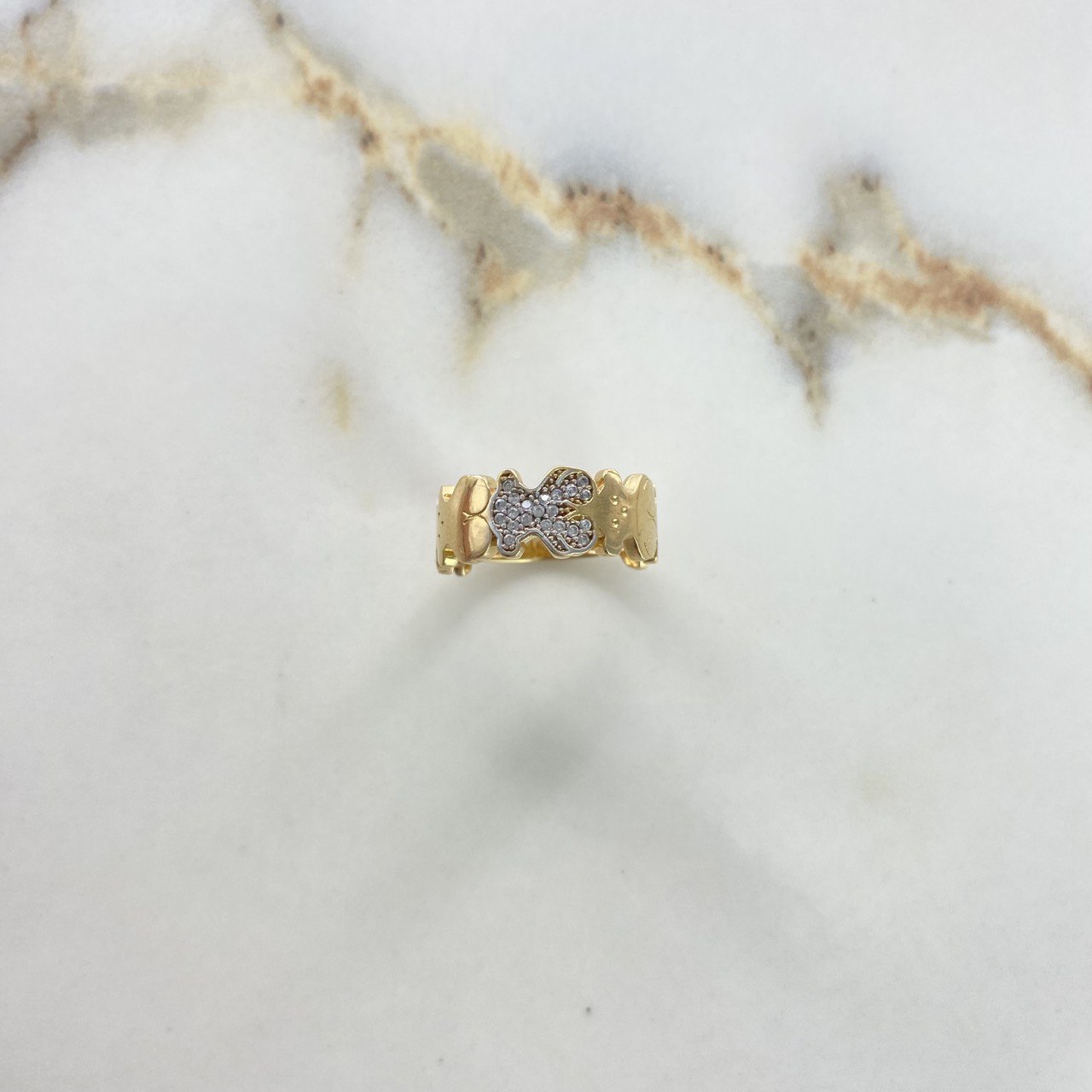 Bear Ring TS 3.8gr / Size 5 1/2 / White Zircons Yellow Gold &