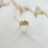 Bear Ring TS 3.8gr / Size 5 1/2 / White Zircons Yellow Gold &