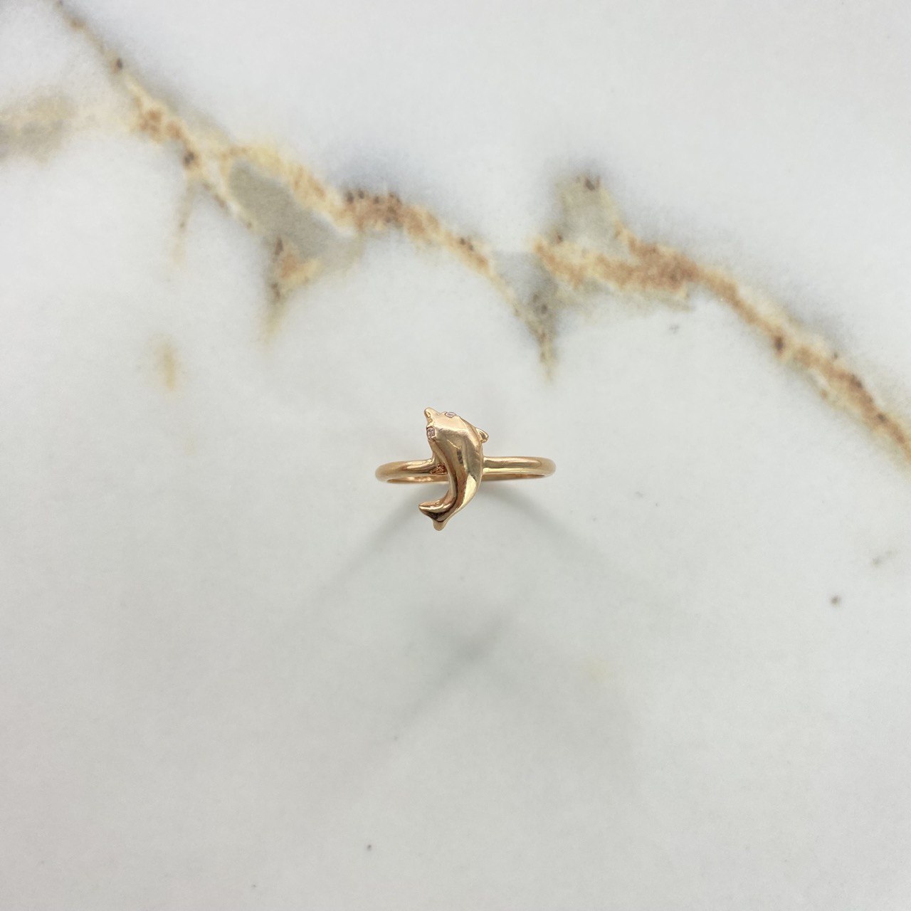 Dolphin Ring 1.9gr / Size 6 1/2 / Smooth White Zirconia Rose Gold &