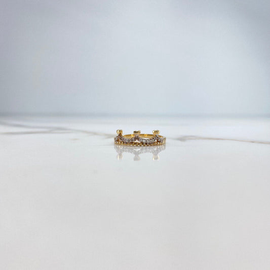 Heart Crown Ring 2.35gr / Size 6 3/4 / White Zircons Yellow Gold &