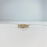 Three Line Ring 2.2gr / T6 1/2 / White Zircons Two Yellow and White Golds &