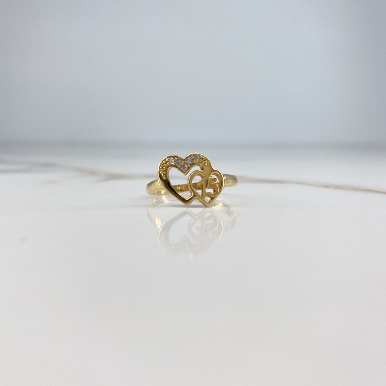 15s Hearts Ring 2gr / T6 / White Zircons Yellow Gold &