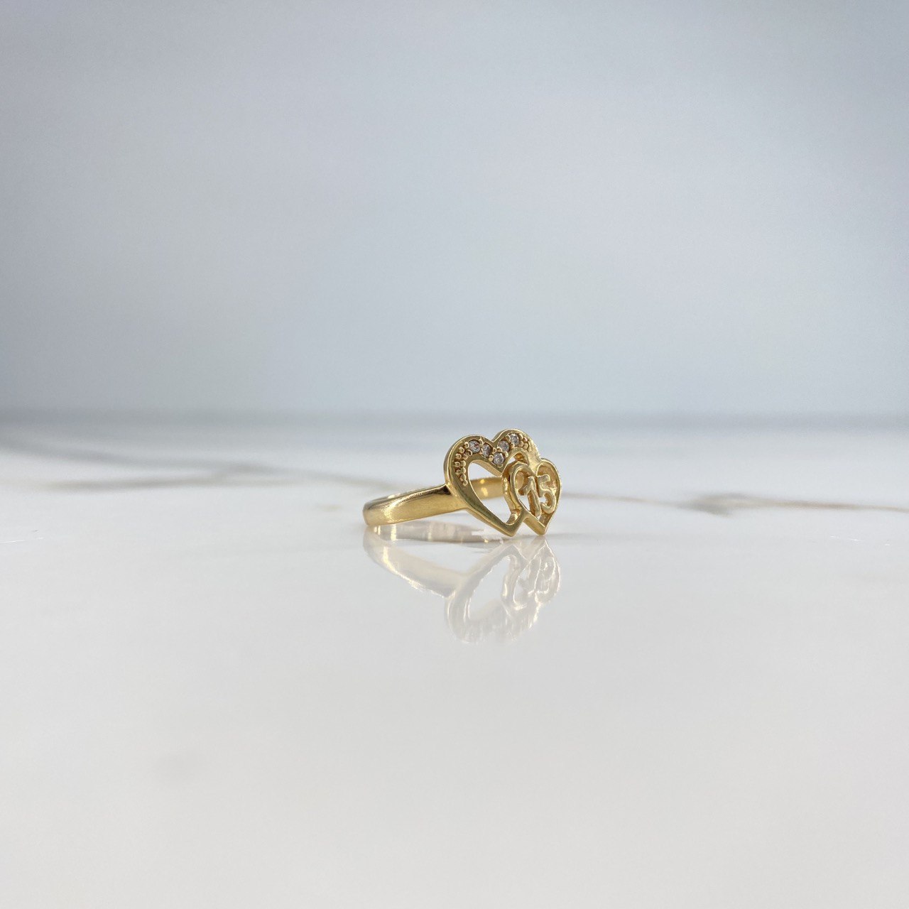 Ring 15s Hearts 2.8gr / Size 7 1/4 / White Zircons Yellow Gold &