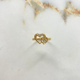Ring 15s Hearts 2.8gr / Size 7 1/4 / White Zircons Yellow Gold &