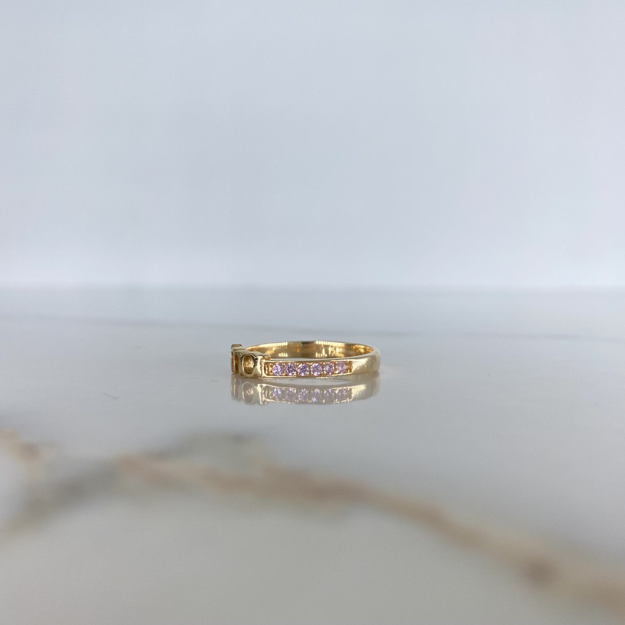 Love Ring 2.35gr / Size 7 1/2 / Pink Zircons Yellow Gold &