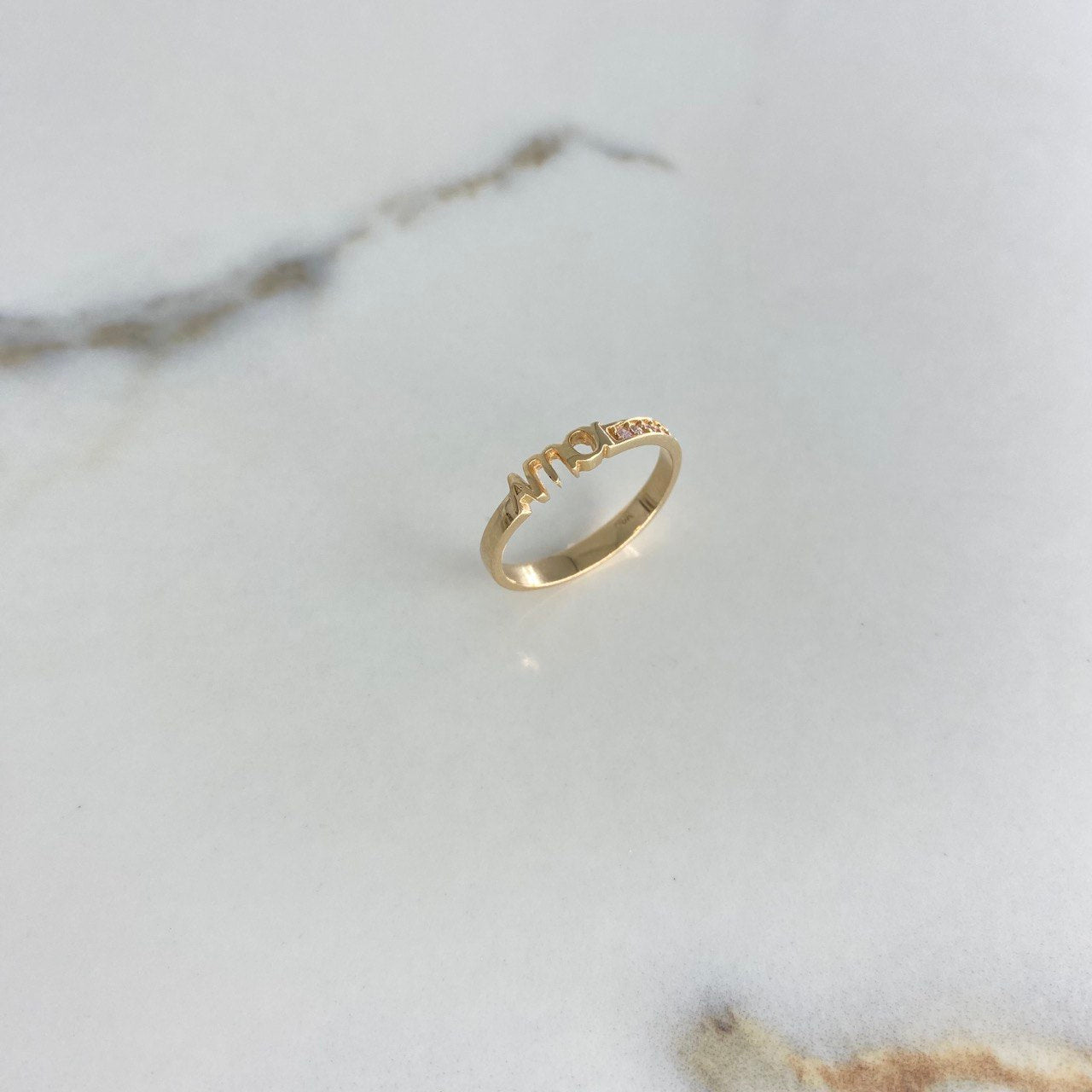 Love Ring 2.35gr / Size 7 1/2 / Pink Zircons Yellow Gold &