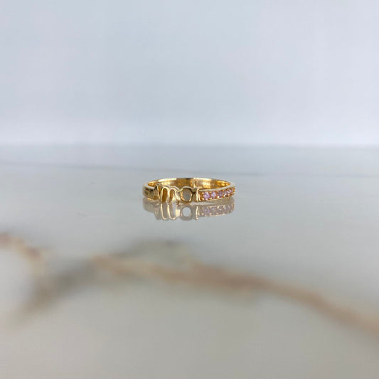 Love Ring 2.35gr / Size 7 1/2 / Pink Zircons Yellow Gold &