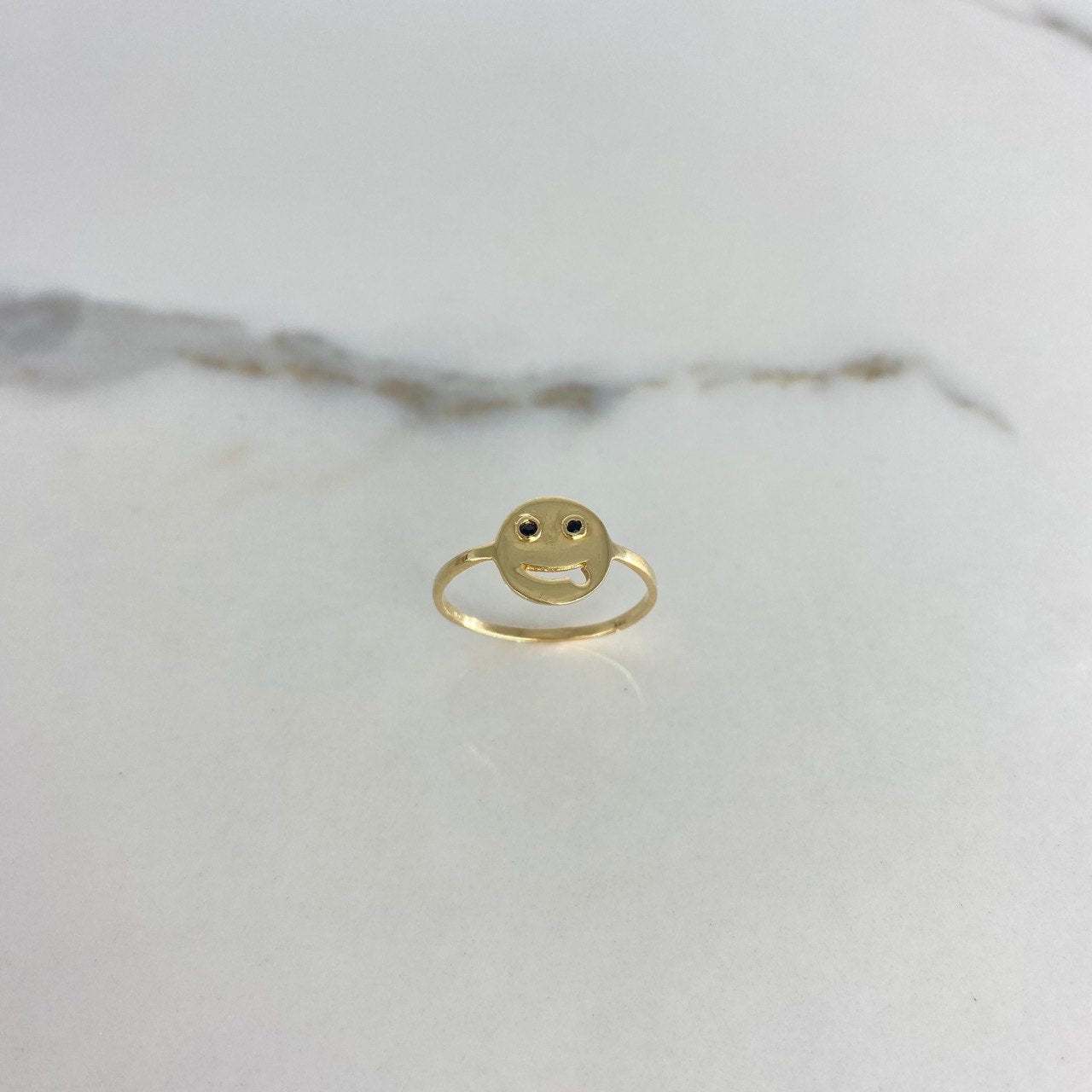 Emoji Ring 1.45gr / T8 1/2 / Black Zircons Yellow Gold &