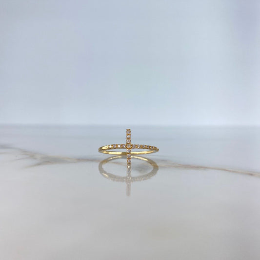 Cross Ring 1.55gr / Size 7 1/4 / White Zircons Yellow Gold &