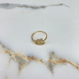 Three Hearts Ring 2.55gr / Size 7 1/4 / White Zircons Yellow Gold &