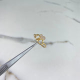 Three Hearts Ring 2.55gr / Size 7 1/4 / White Zircons Yellow Gold &