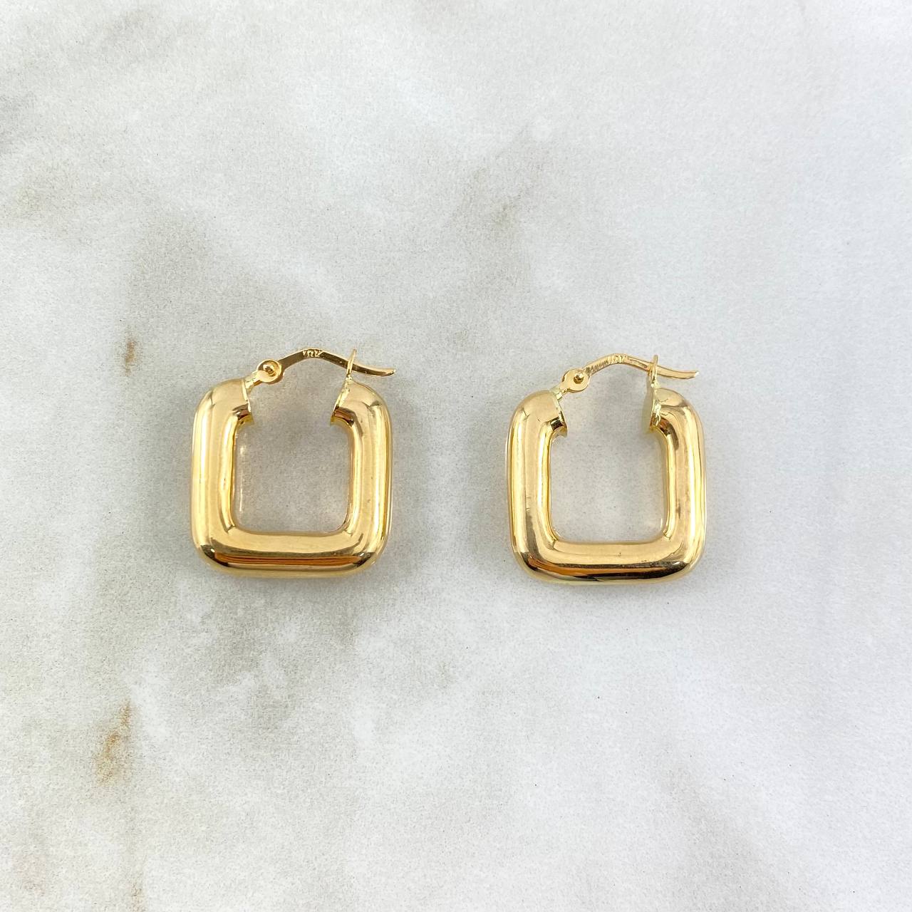 Hoop Earrings Elvi 2.75gr / 2.2cm / Grid-patterned Polished Yellow Gold ©