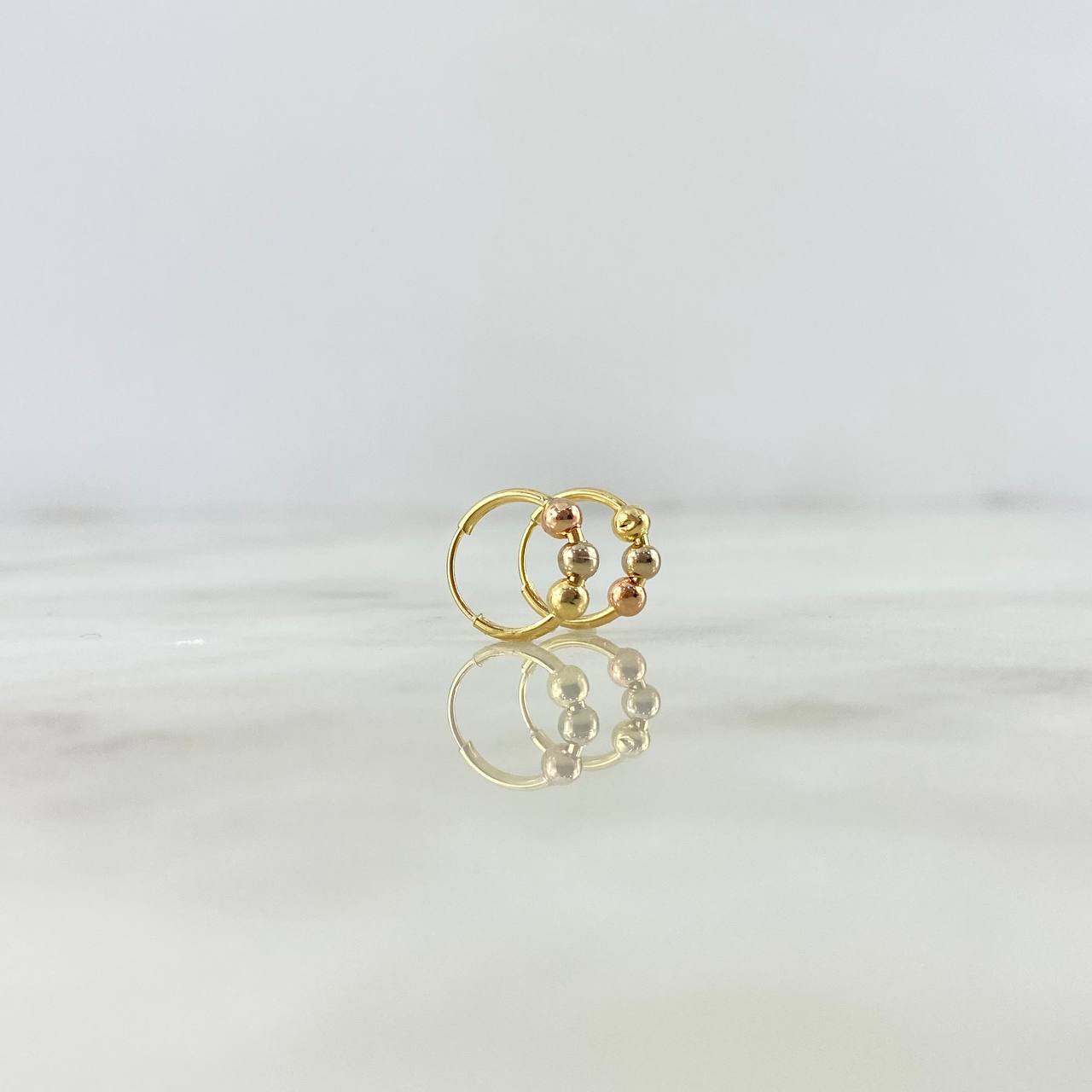 Hoop Earrings Hoop 1gr / 1cm / Beads Polished Three 18K Golds ©