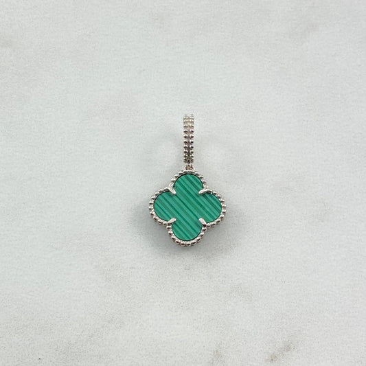 Pendant Clover 1.9gr / 2.3cm / Green Malachite White Gold +4