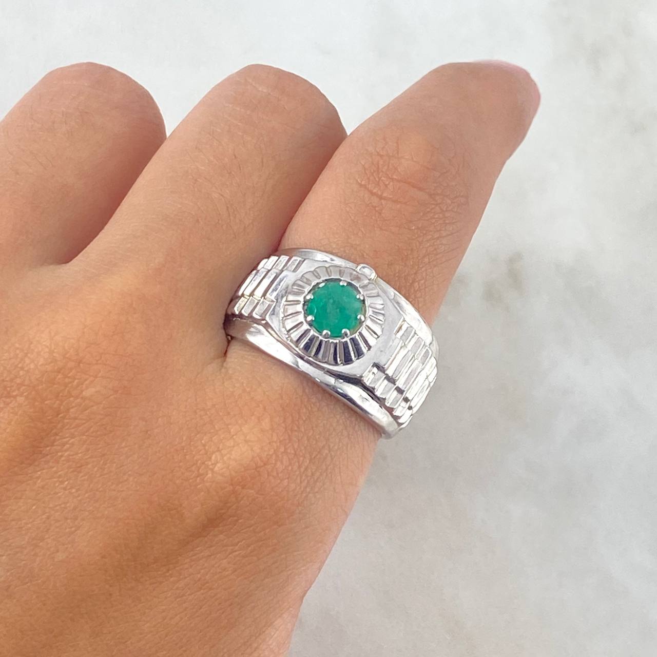 Anillo Correa T9 3/4 Esmeralda 90pts Plata 925 (Joya)