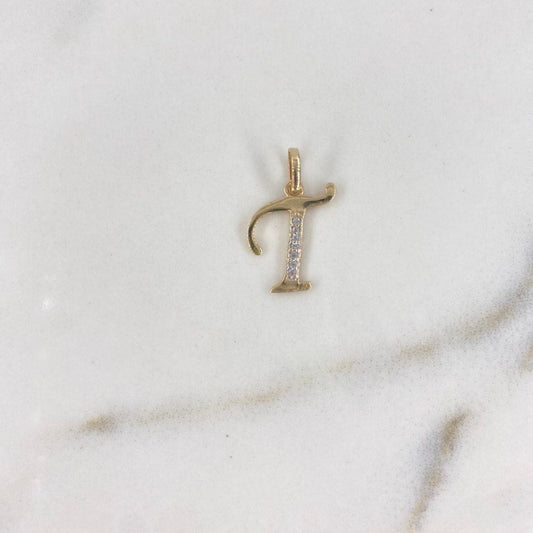 Pendant Letter T 0.75gr / 2cm / White Zircons Yellow Gold $
