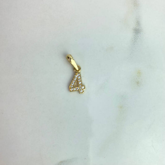 Pendant Number 4 0.8gr / 1cm / White Zirconia Yellow Gold $