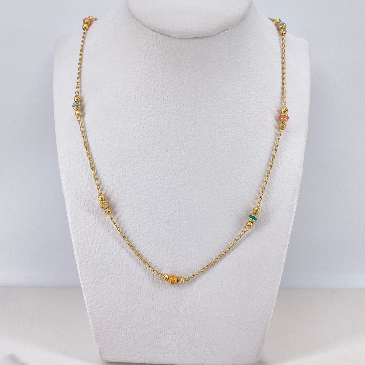 Espiga Chain 5.4gr / 45cm / 2mm-3mm Beads Diamond Cut Rubber Green-Blue-Orange-White-Pink Yellow Gold $