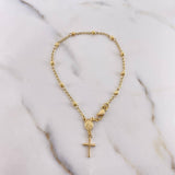 Bracelet Miraculous Virgin Denarius 2.55gr / 19cm / 2.5mm Beads Diamond Cut Cross Polished Yellow Gold $