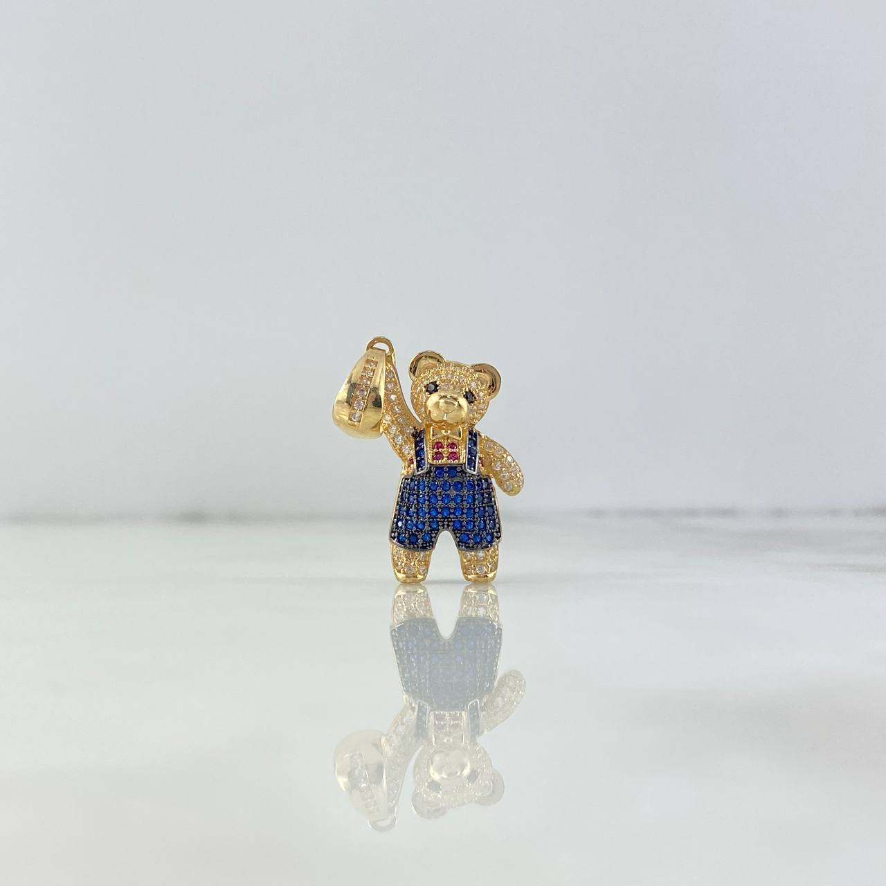 Pendant Bear Overalls 5.2gr / 3.2cm / White Blue Fuchsia Black Yellow Gold Zircons