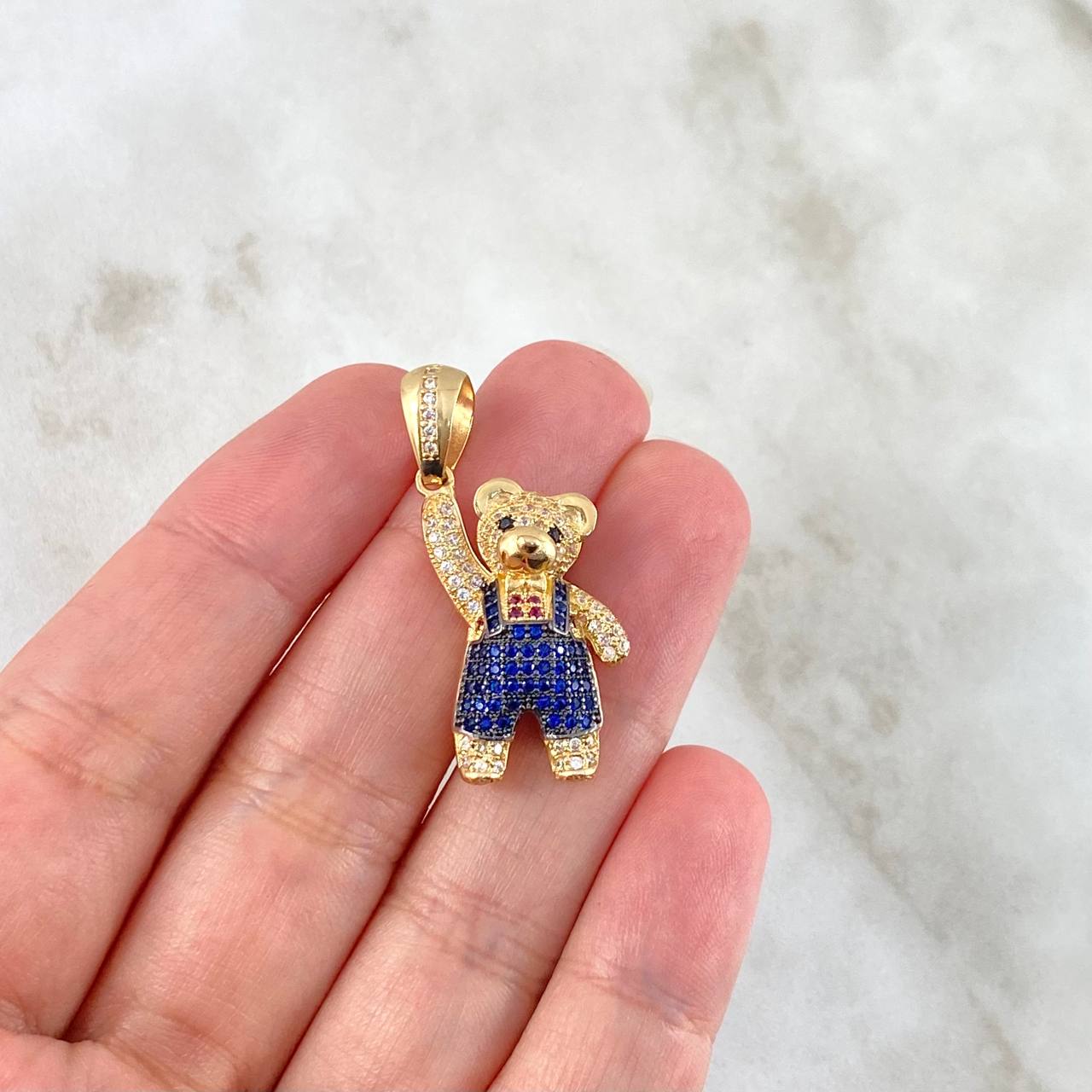 Pendant Bear Overalls 5.2gr / 3.2cm / White Blue Fuchsia Black Yellow Gold Zircons