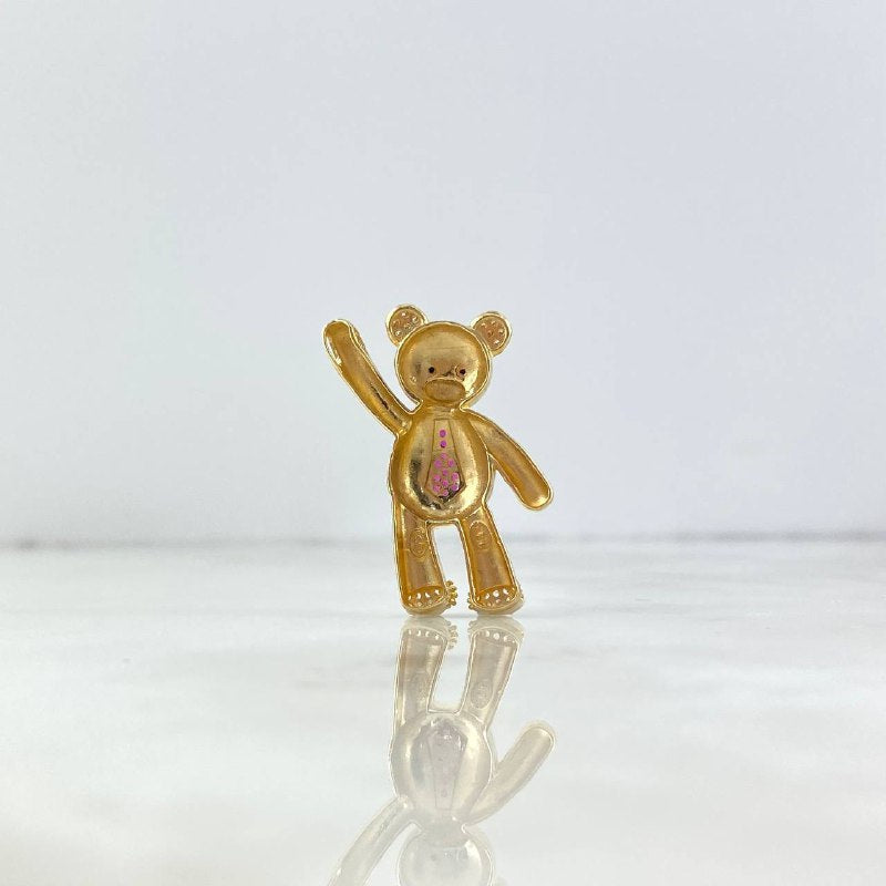 Pendant Tie Bear 5.2gr / 3.4cm / Smooth White Fuchsia Black Zirconia Yellow Gold