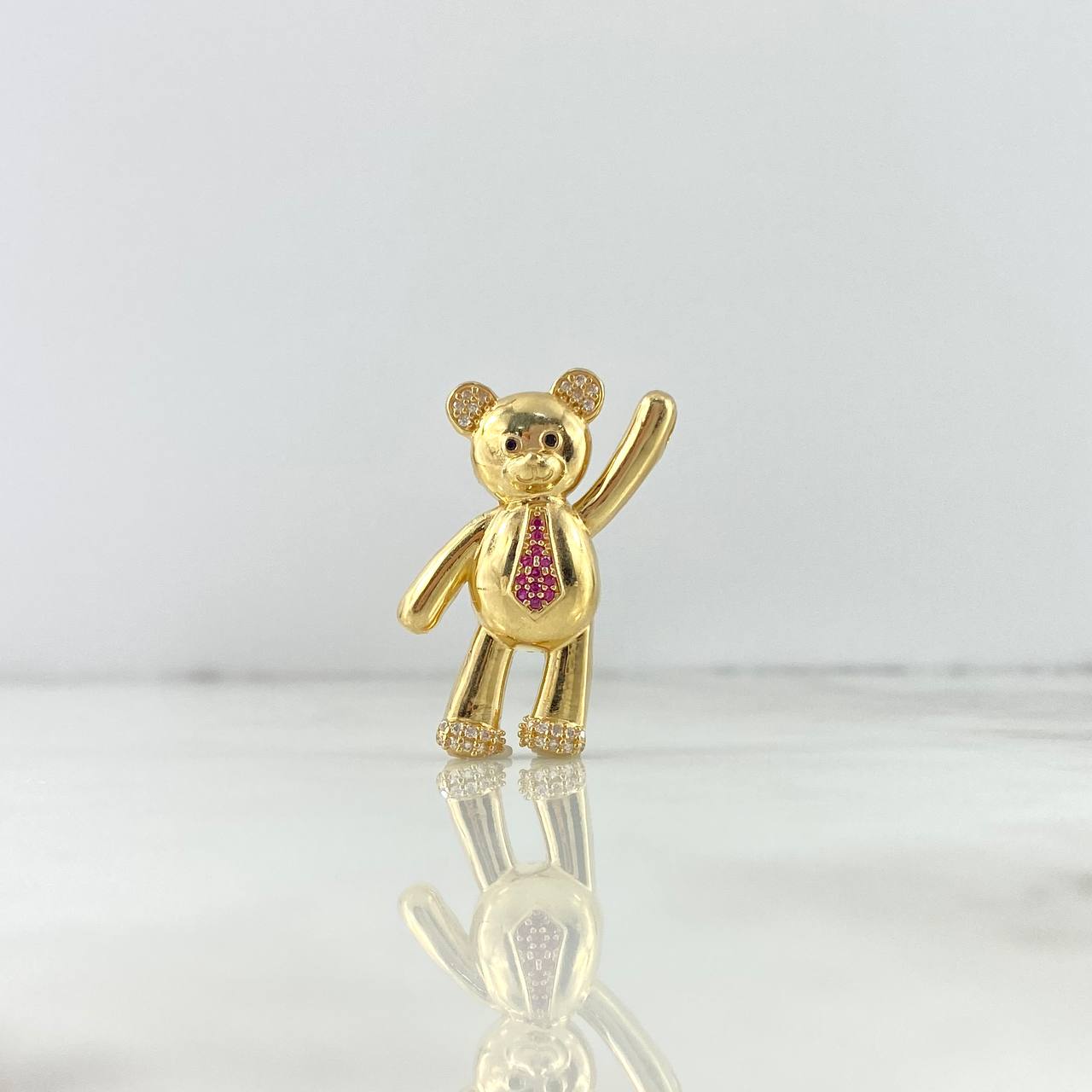 Pendant Tie Bear 5.2gr / 3.4cm / Smooth White Fuchsia Black Zirconia Yellow Gold