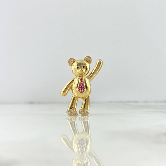 Pendant Tie Bear 5.2gr / 3.4cm / Smooth White Fuchsia Black Zirconia Yellow Gold