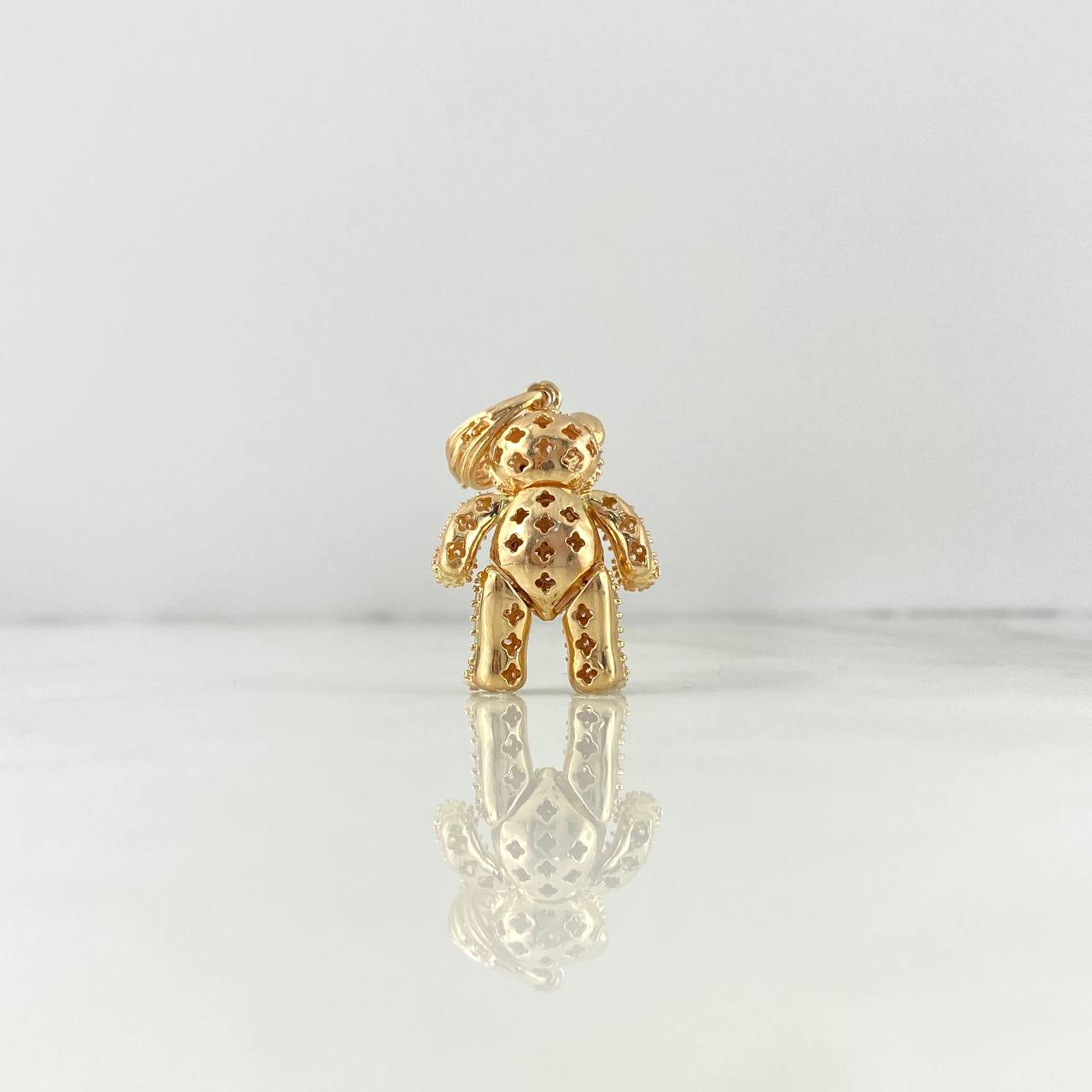 Dije Oso Articulado Corbatín 10.6gr / 4cm / Circones Blancos Ojos Negros Oro Amarillo 18K ©