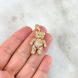 Dije Oso Articulado Corbatín 10.6gr / 4cm / Circones Blancos Ojos Negros Oro Amarillo 18K ©