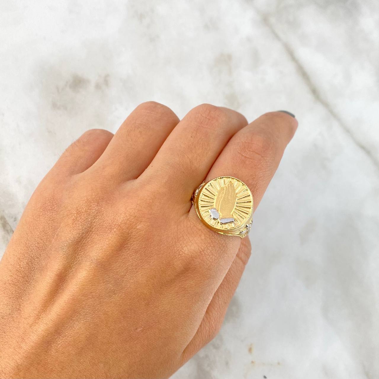 Prayer Ring Circle Cross 7.05gr / T10 3/4 / Two Yellows Yellow White