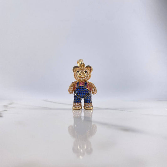 Pendant Articulated Bear 13.15gr / 4cm / Colored Zircons Bow Tie Yellow Gold $