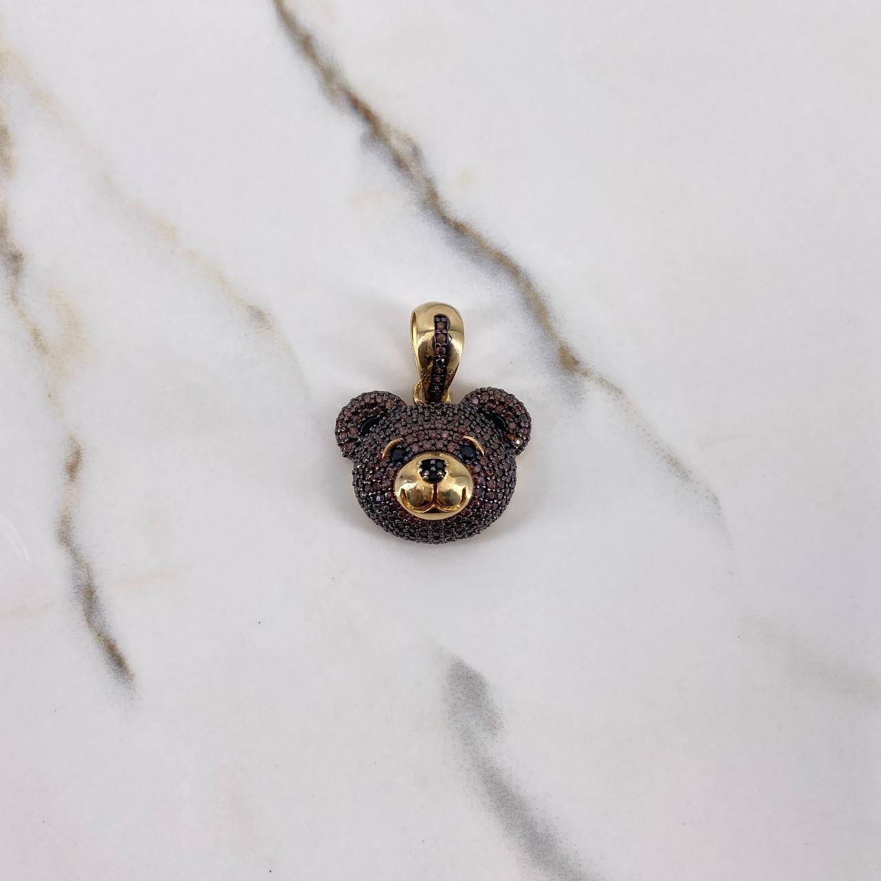 Pendant Bear 10.75gr / 2.5cm / Face Brown and Black Zircons Yellow Gold $