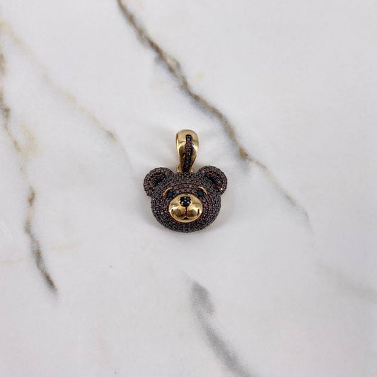 Pendant Bear 10.75gr / 2.5cm / Face Brown and Black Zircons Yellow Gold $