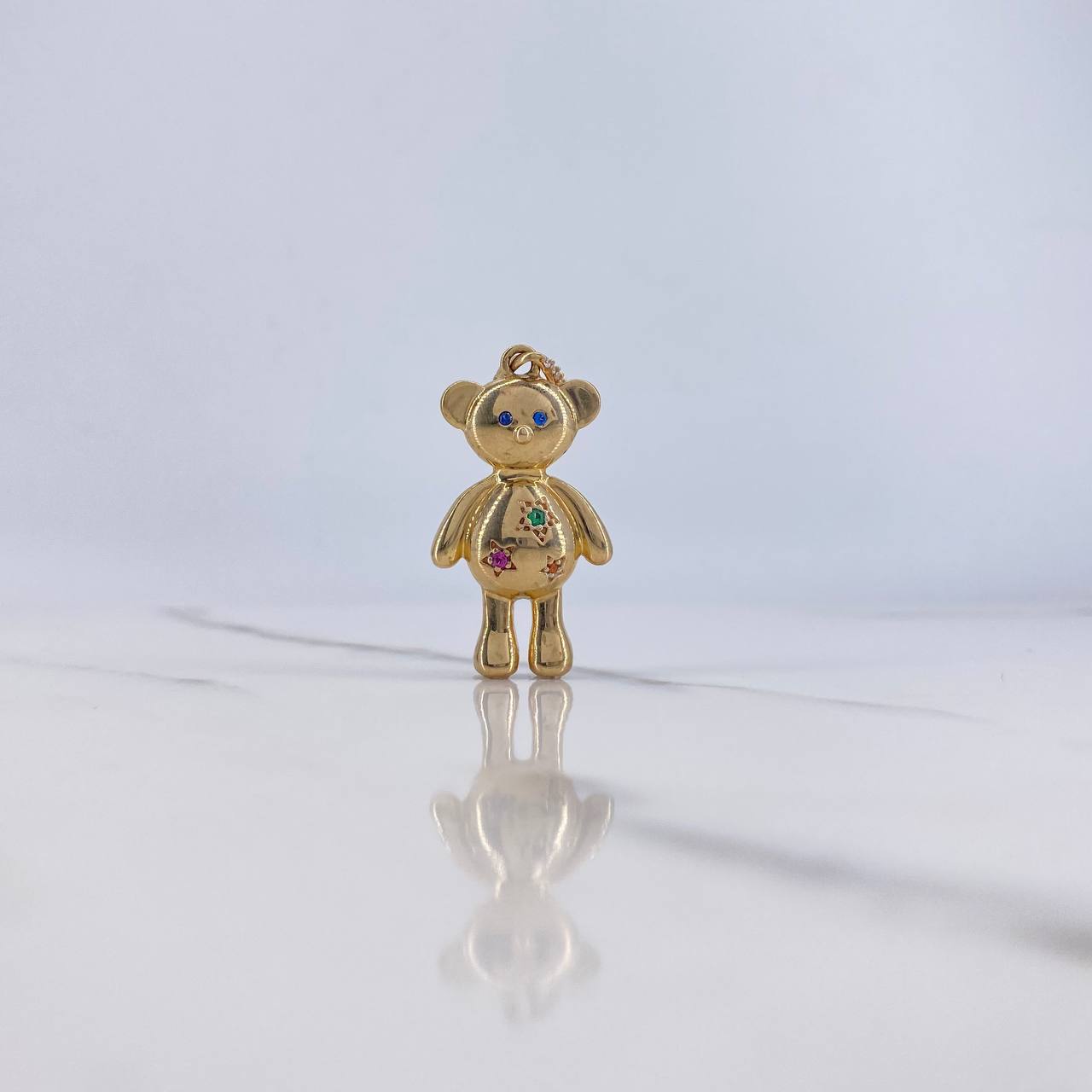 Pendant Bear 7.25gr / 3.7cm / White Blue Green Pink Orange Zircons Yellow Gold $