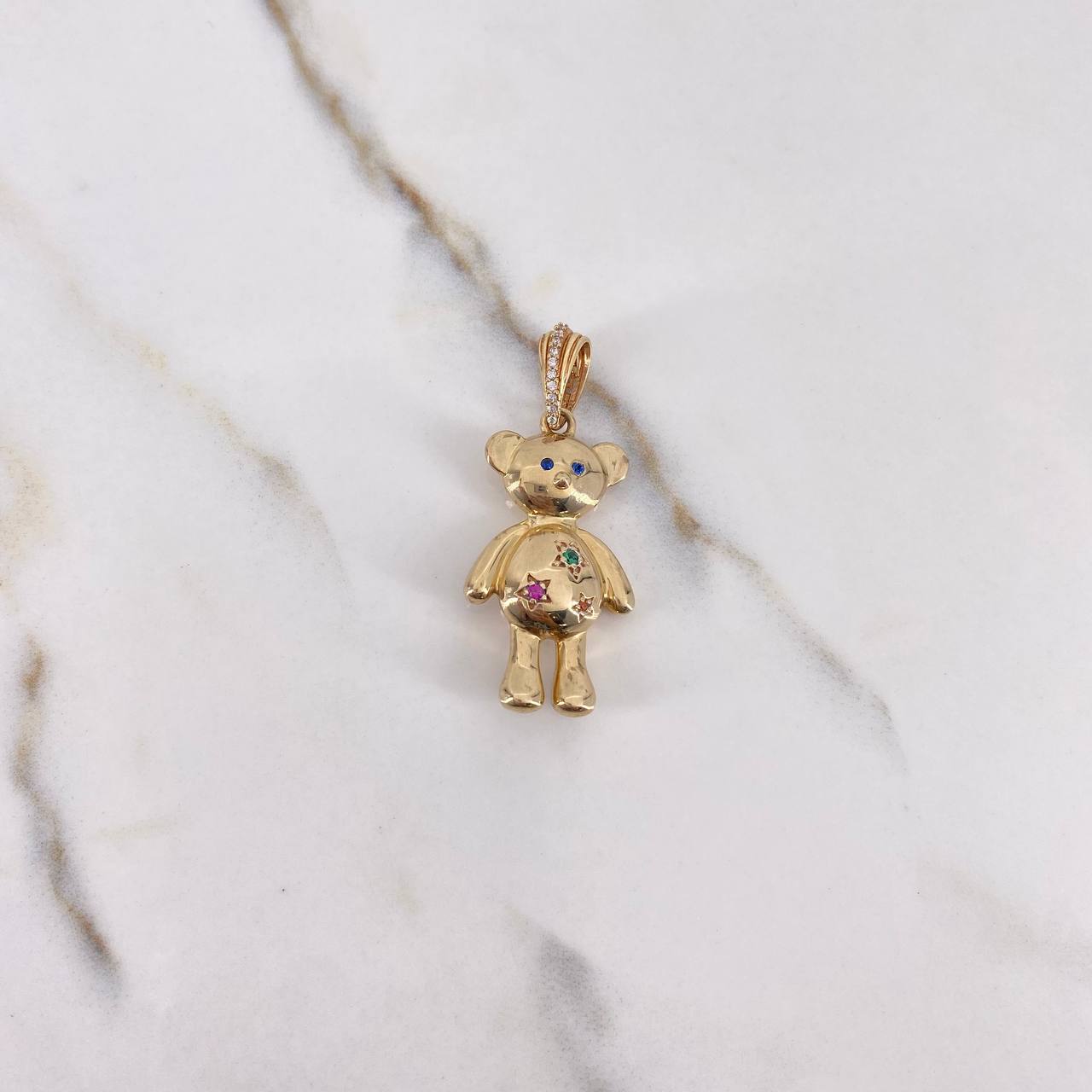 Pendant Bear 7.25gr / 3.7cm / White Blue Green Pink Orange Zircons Yellow Gold $