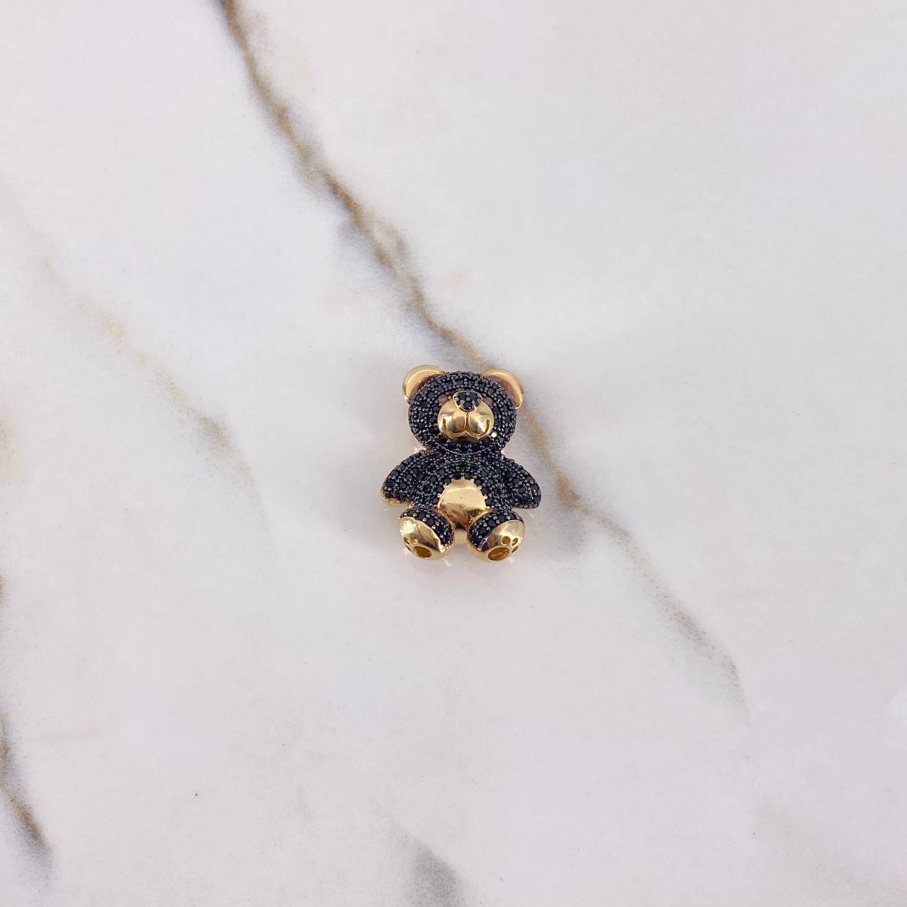 Pendant Bear 7.2gr / 1.5cm / Brown Black Zircons Yellow Gold $
