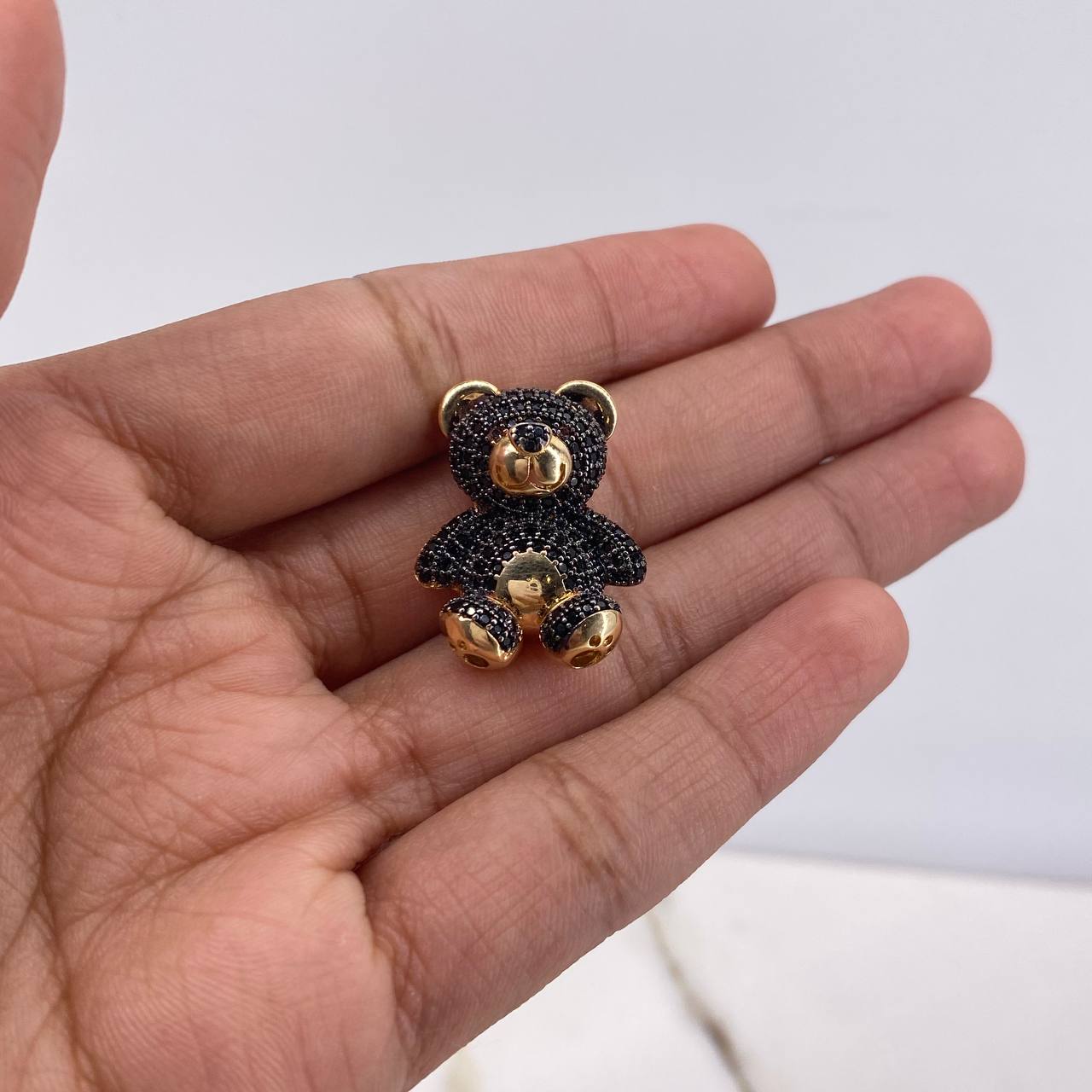 Pendant Bear 7.2gr / 1.5cm / Brown Black Zircons Yellow Gold $