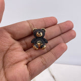 Pendant Bear 7.2gr / 1.5cm / Brown Black Zircons Yellow Gold $