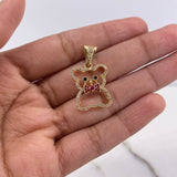 Pendant Bear Silhouette 2.45gr / 2.5cm / White Black Pink Zircons Yellow Gold $