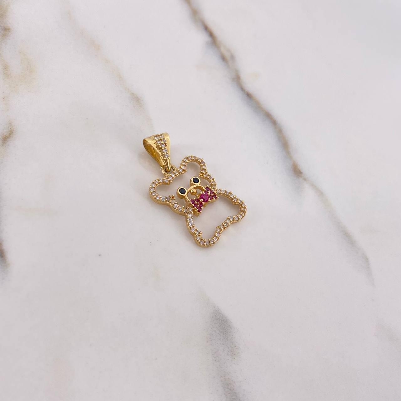 Pendant Bear Silhouette 2.45gr / 2.5cm / White Black Pink Zircons Yellow Gold $