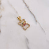 Pendant Bear Silhouette 2.45gr / 2.5cm / White Black Pink Zircons Yellow Gold $