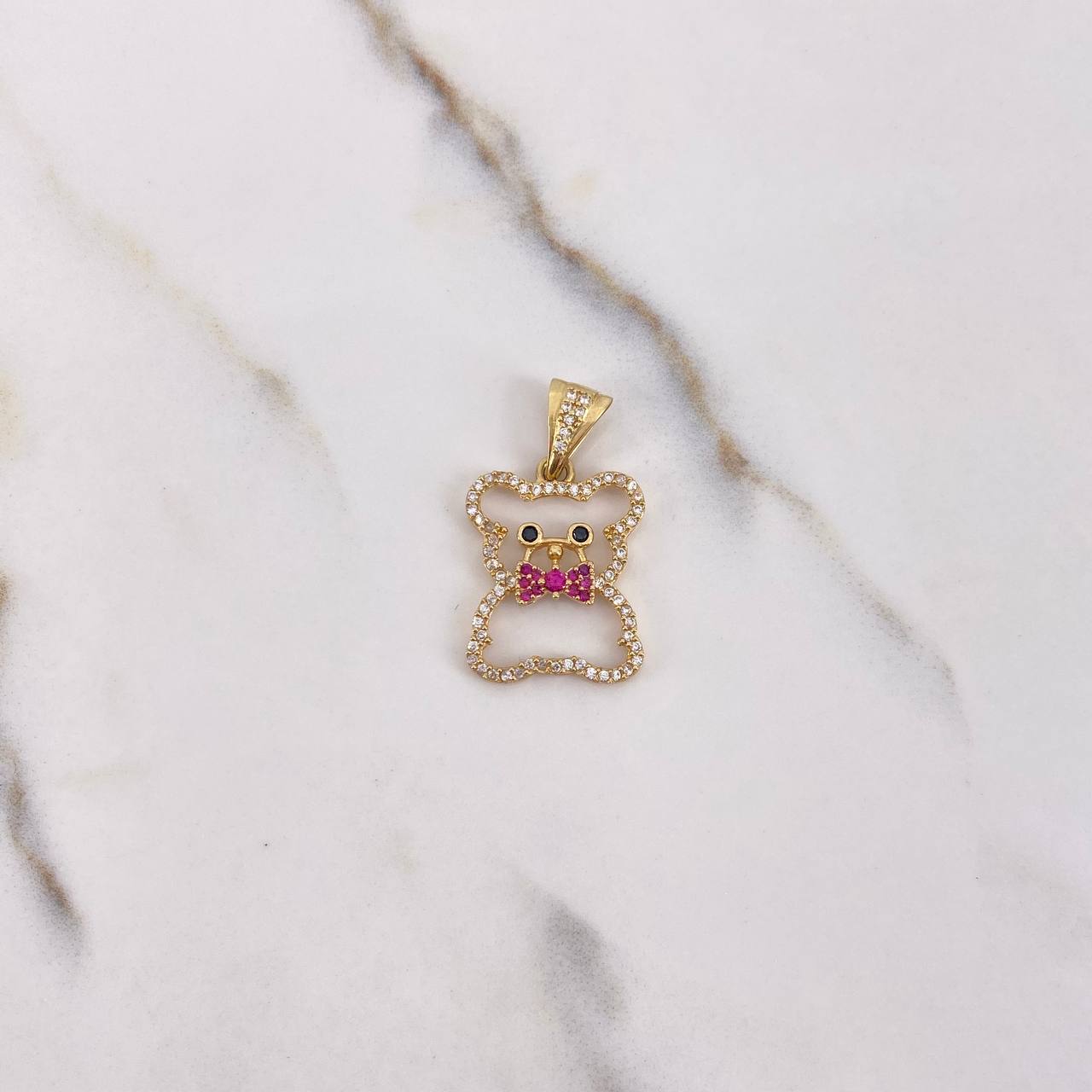 Pendant Bear Silhouette 2.45gr / 2.5cm / White Black Pink Zircons Yellow Gold $
