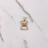 Pendant Bear Silhouette 2.45gr / 2.5cm / White Black Pink Zircons Yellow Gold $